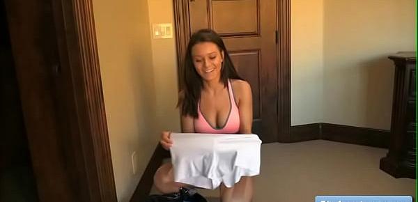  Amazing natural big boobed brunette amateur Lana play with her natural big boobs and tries different sexy outfits